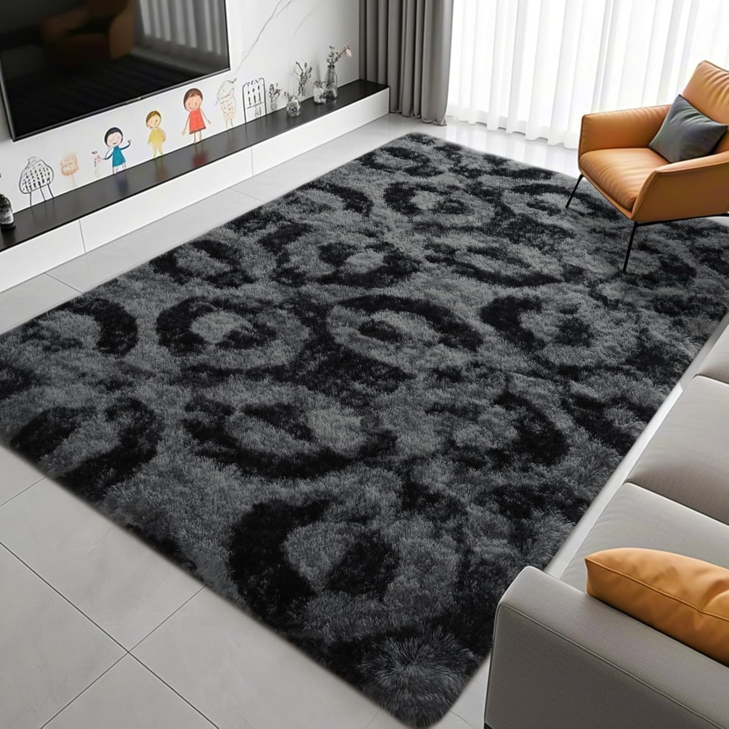 ISEAU 5x7 Charcoal Gray Geometric Pattern Fluffy Rug Review