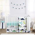 Navy Blue and Green Modern Dinosaur Crib Bedding Set - Gender Neutral