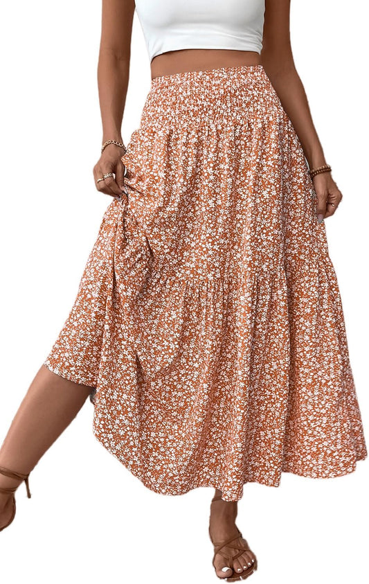 Women's Smocked High Waist Maxi Skirt with Pockets for Style