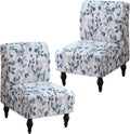 Armless Accent Chair Cover Slipcover (2 Pack) - Stretch Blue/White