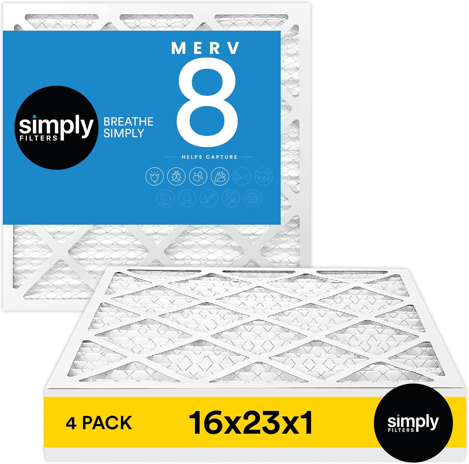 Simply 16x23x1 Air Filter for Home AC, Merv 8, 4 Pack