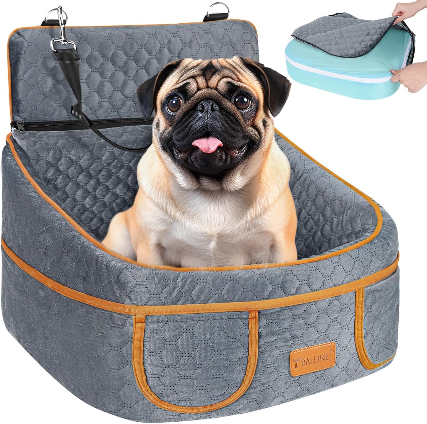 BALEINE Dog Car Seat: Waterproof & Washable, 4 Pockets, <35 lbs, Gray