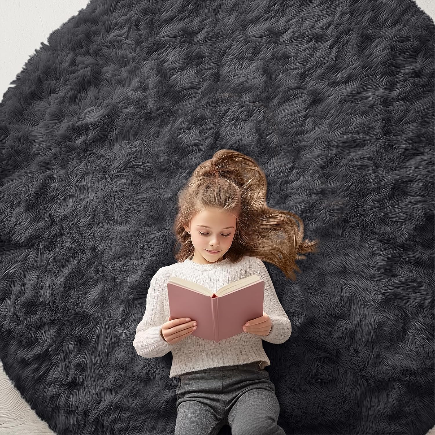 OLANLY Black Round Rugs for Bedroom - Soft, Fluffy, and Washable