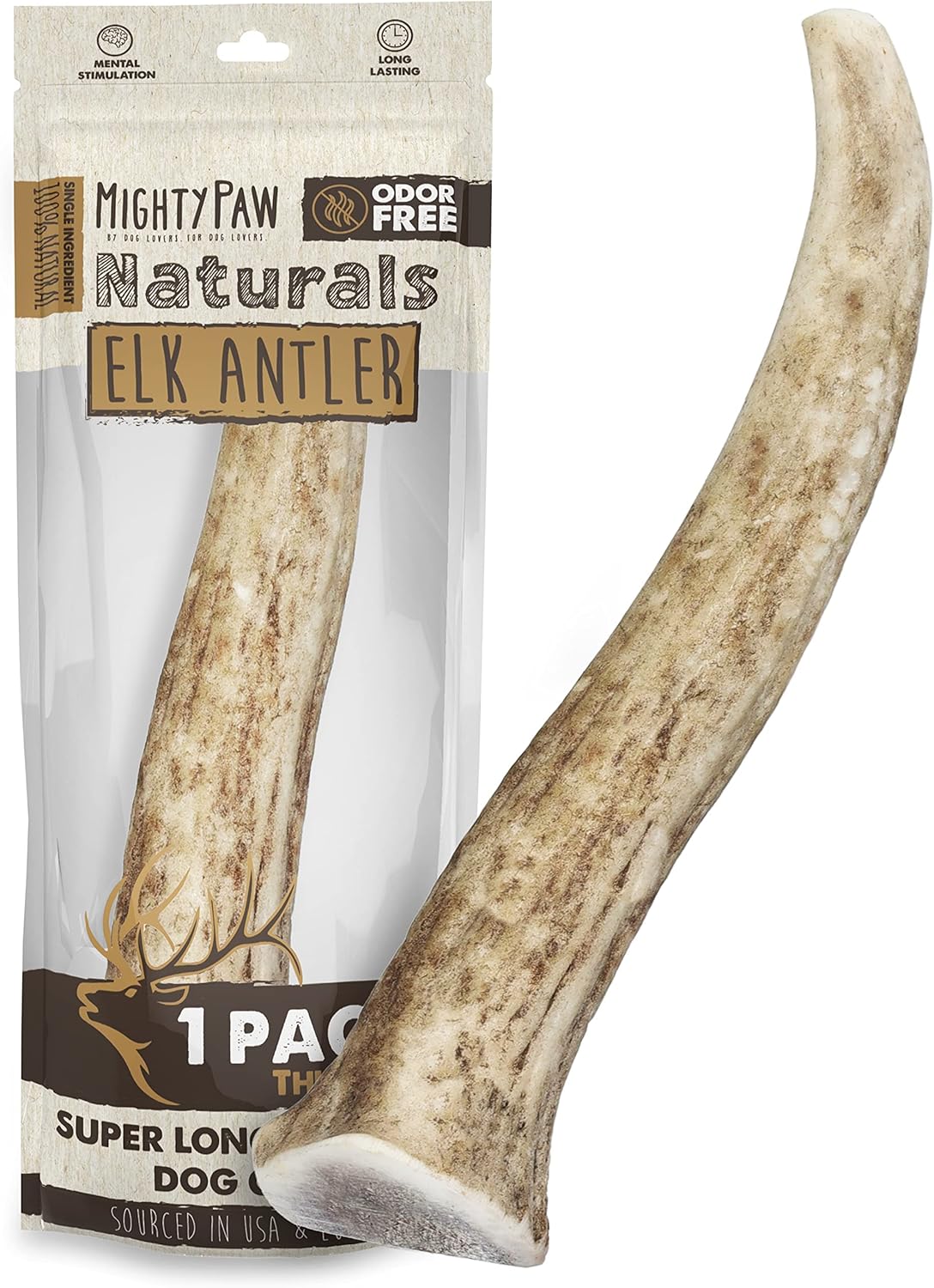 Mighty Paw USA-Sourced Elk Antler | Long-Lasting Chews for Aggressive Chewers