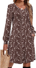 Zeagoo Fall Long Sleeve Casual Pleated V Neck Dress - Flattering