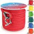 Boat Anchor Rope 100 ft x 3/8 in Red - Double Braided Anchor Line