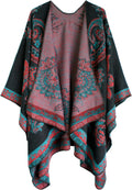 Women's Color Block Shawl Wrap Open Front Poncho - Cozy Winter Layer