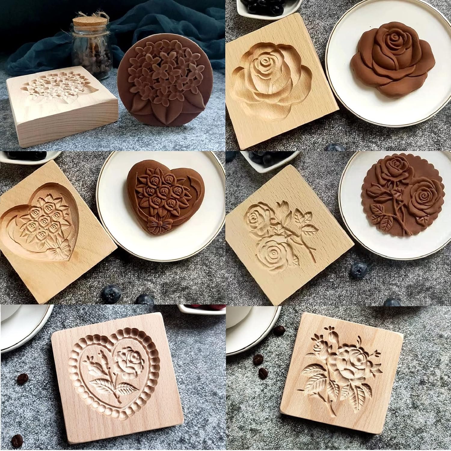 6Pcs Wooden Cookie Molds for Creative Baking Fun and Gifts