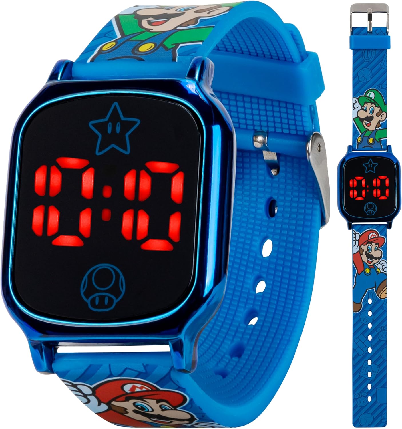 Super Mario Kids Touch LED Watch - Fun Mario & Luigi Design - Fits Wrist 5.5 to 8