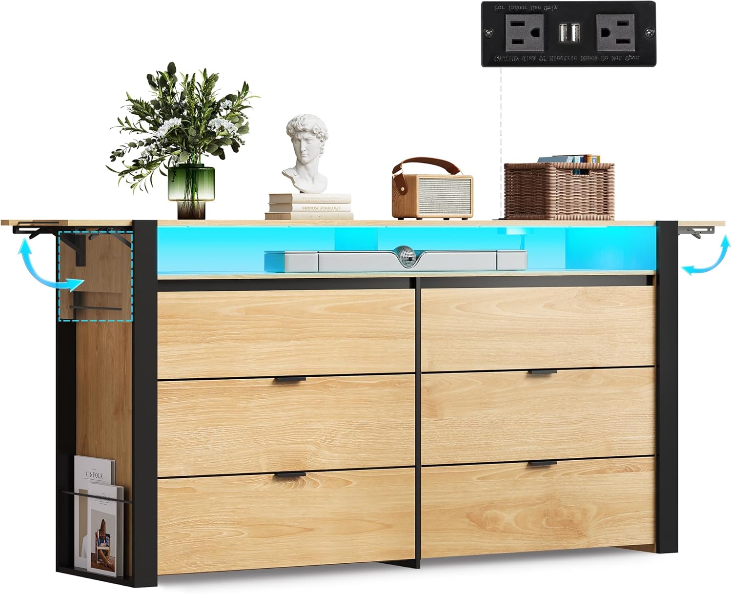 WLIVE 78 Inch Dresser with LED Lights and Ample Storage Space
