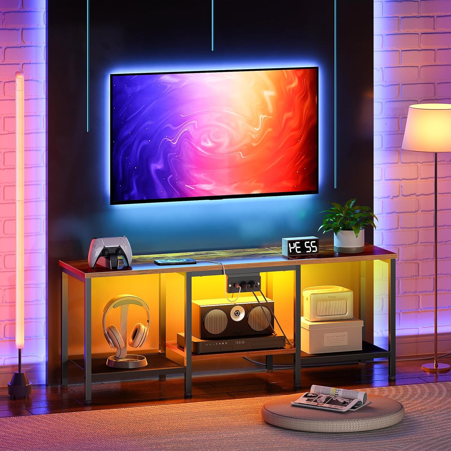 Rustic Brown TV Stand with Charging Station