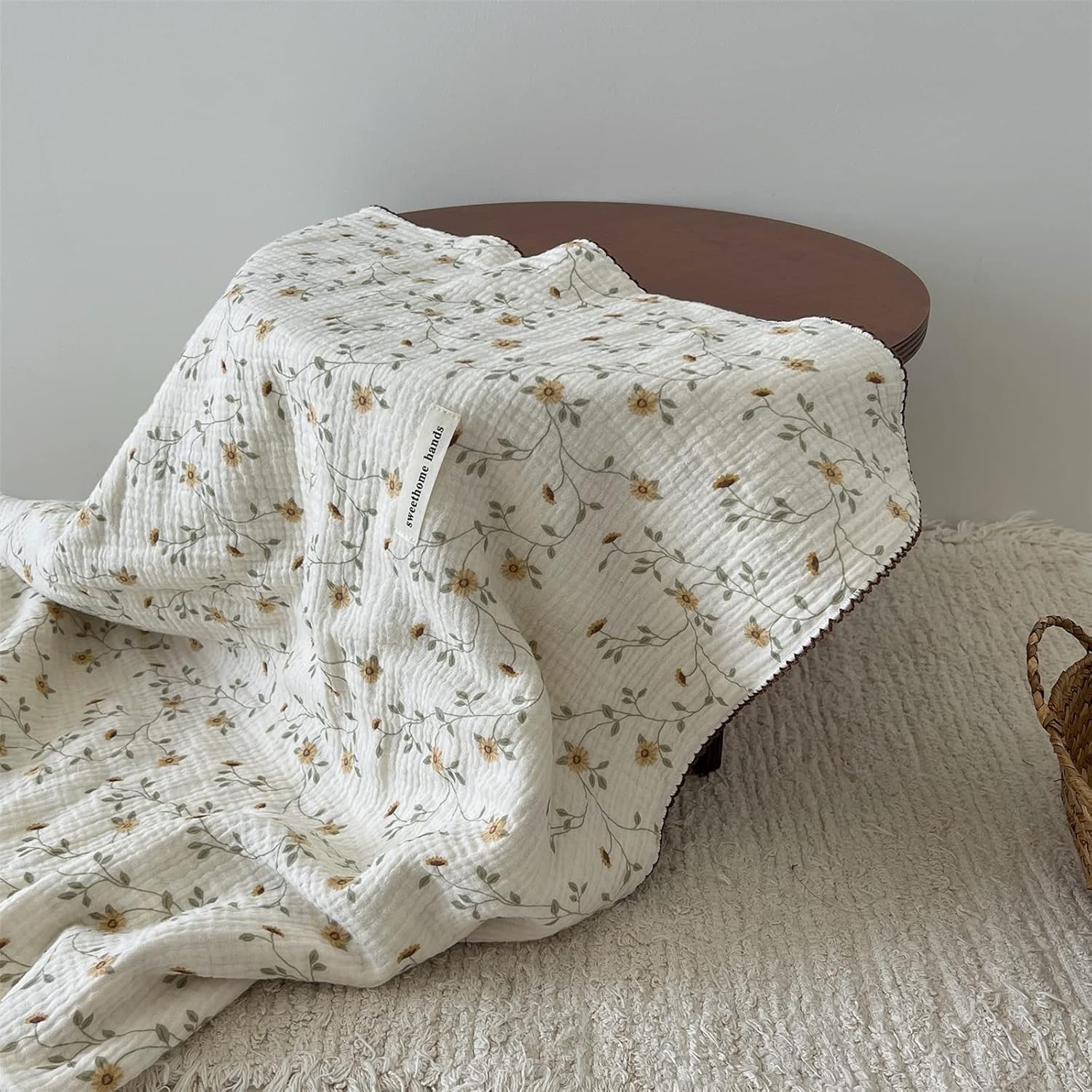 BuLuTu 4 Layers Sunflower Pattern Muslin Kids Blanket for Summer