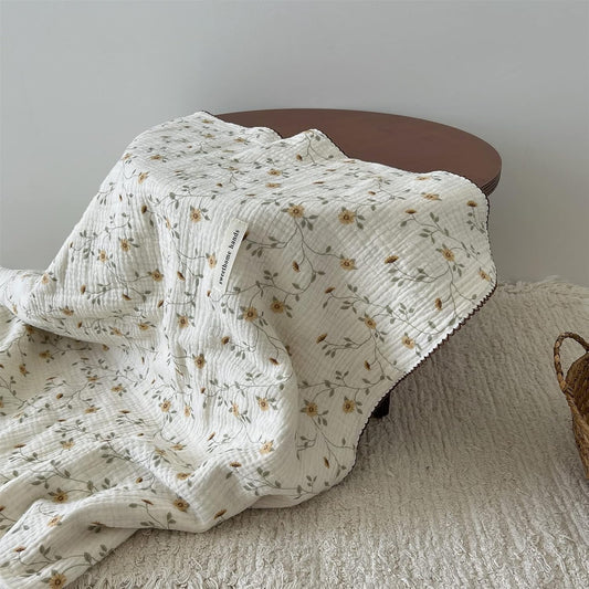BuLuTu 4 Layers Sunflower Pattern Muslin Kids Blanket for Summer