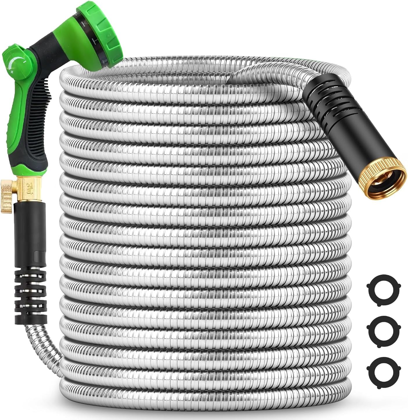 75Ft Metal Garden Hose with 10-Function Nozzle for Versatile Use