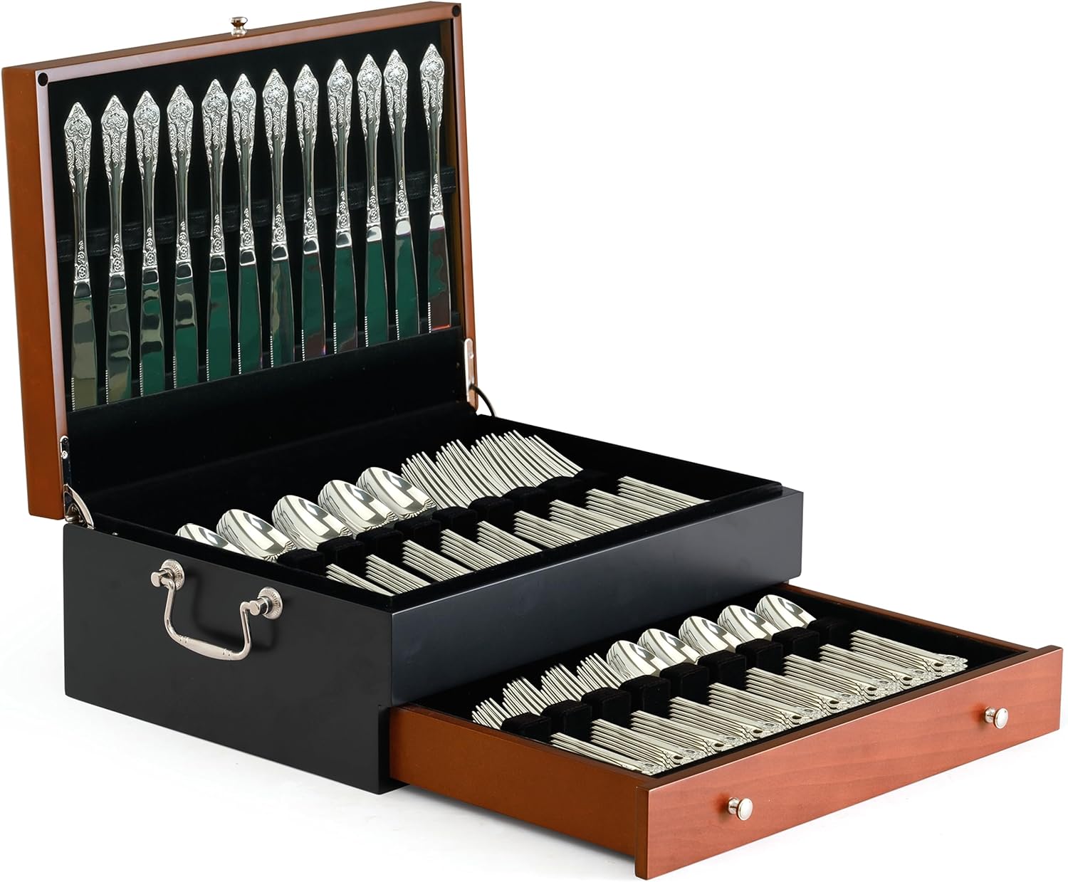 Silverware Storage Box with Tarnish Proof Lining for 14 Sets