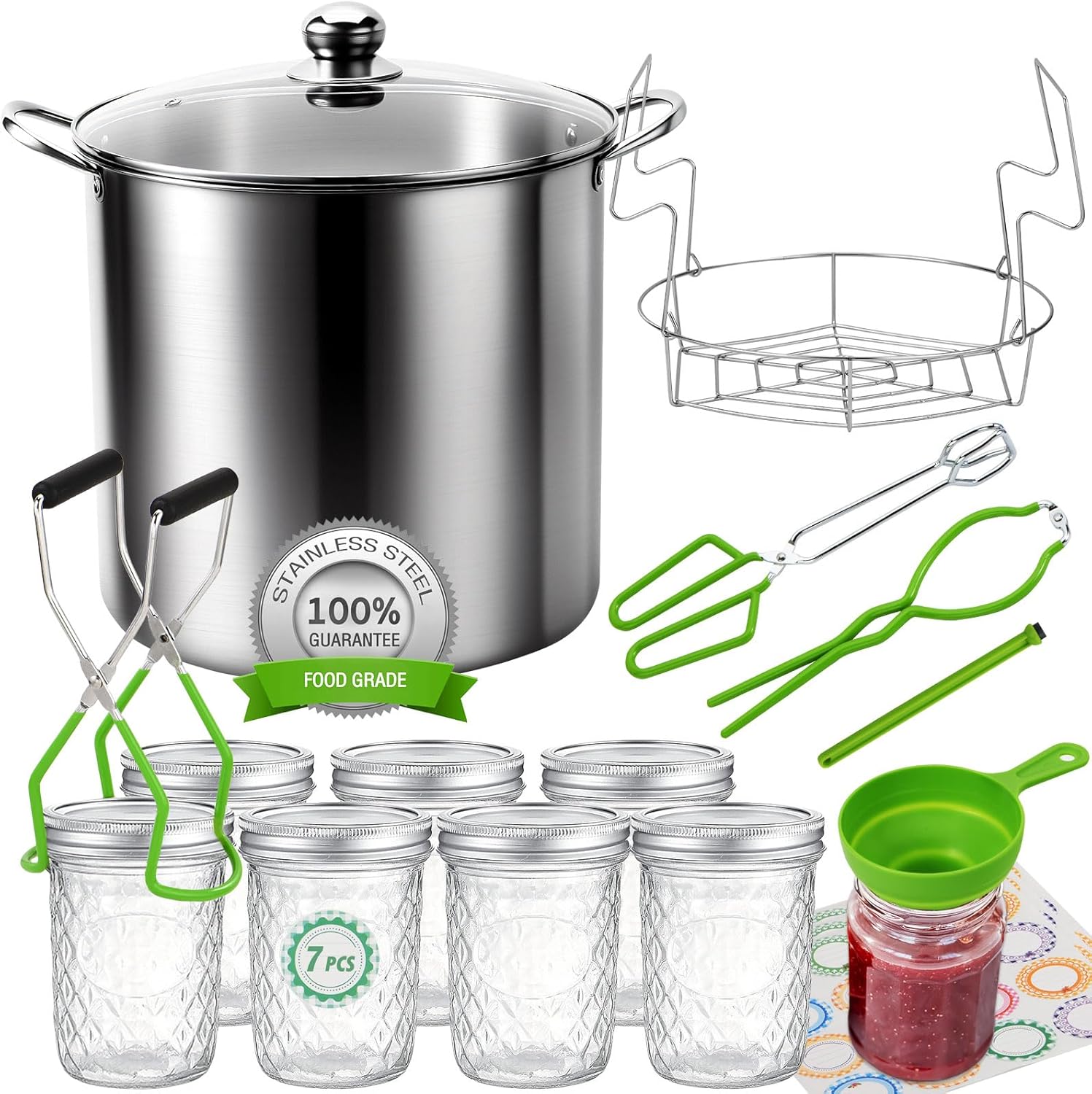 Canning Pot Water Bath Canner with Rack and Mason Jars Set