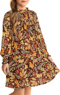 Girls' Fall Long Sleeve Floral Dress - Charming Midi for Special Days