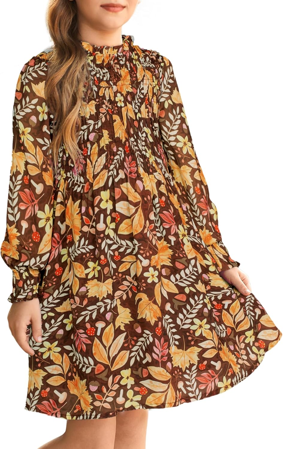 Grace Karin Girls' Floral Long Sleeve Midi Dress for Fall Fun