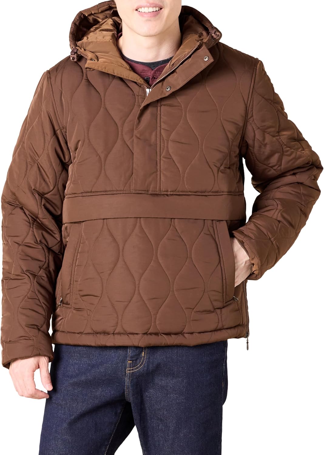 Men's Anorak Hooded Quarter-Zip Puffer Coat for Comfort