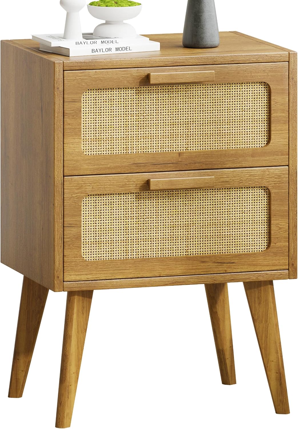 Rattan Nightstand with 2 Hand Made Drawers for Stylish Storage