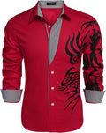 Men's Print Button Down Shirt Cotton Blend - Casual Dress Shirt