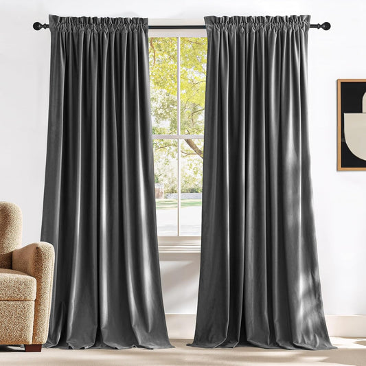NICETOWN Grey Luxury Velvet Curtain Panels for Home Decoration