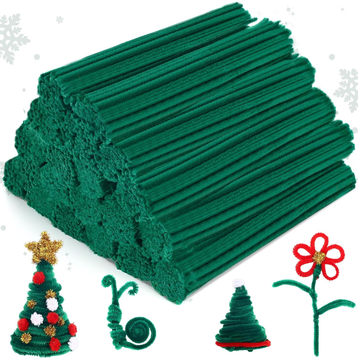 3000 Pcs Green Pipe Cleaners for Holiday Crafting Fun