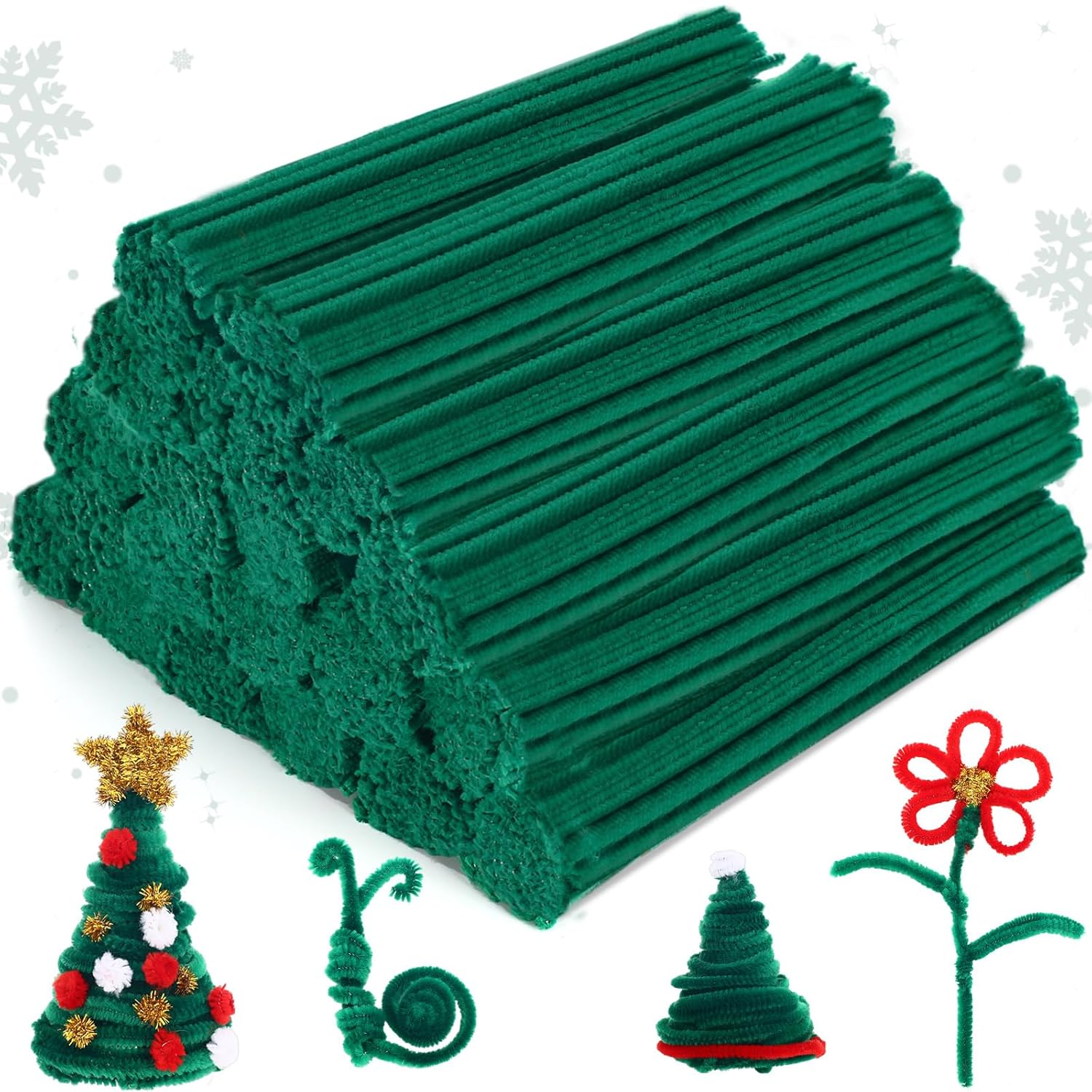 3000 Pcs Green Pipe Cleaners for Holiday Crafting Fun