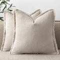 Decorative Throw Pillow Covers 18x18 in Set of 2 - Soft Linen Fringe