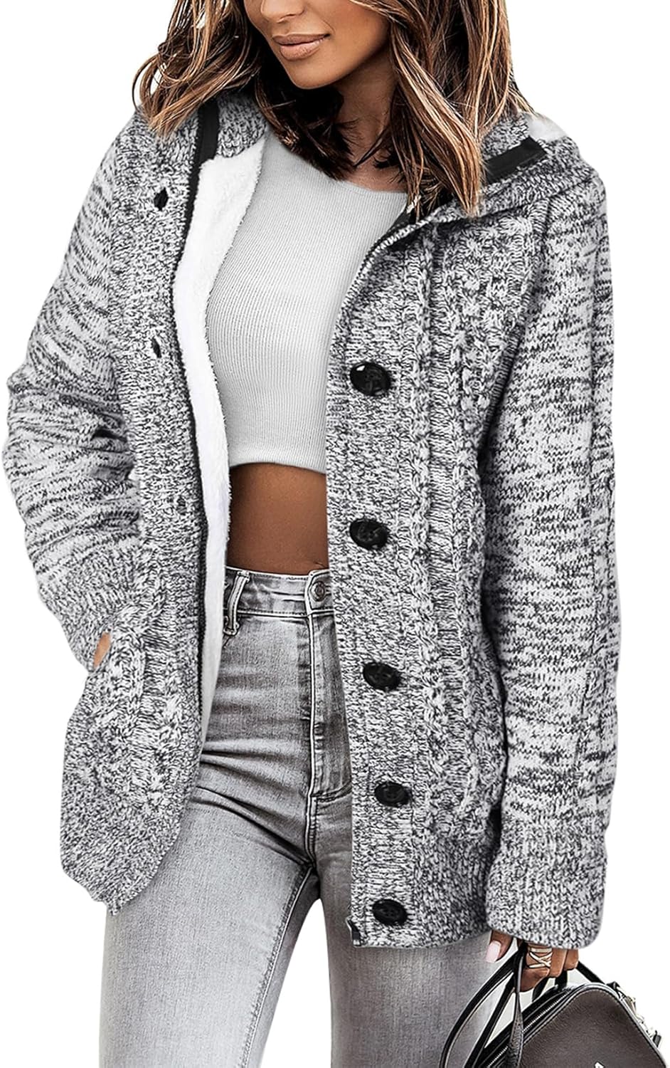 Fleece Lined Hooded Cardigans for Women - Winter Sweater Coat