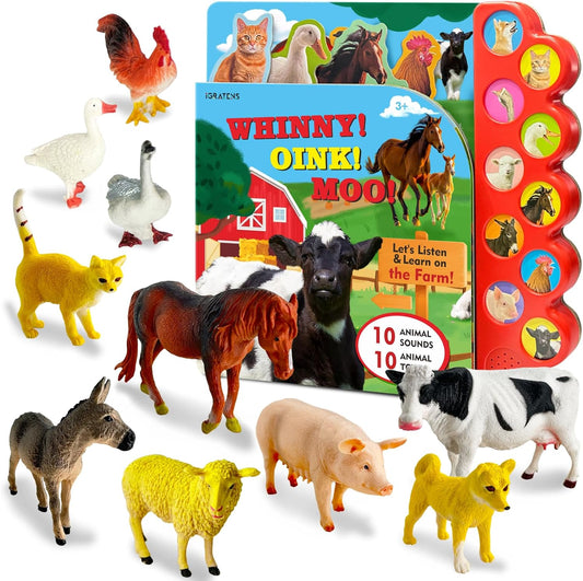 Farm Animals Figures Toys with Sound Books for Toddlers 3-5