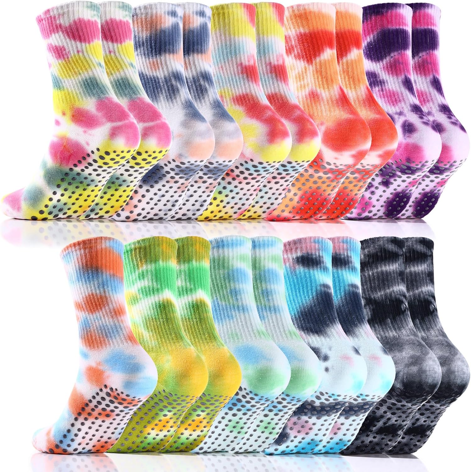 Colorful Non Skid Grip Pilate Socks Set -10 Pairs