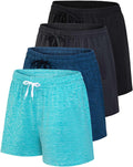 Womens Athletic Dry-Fit Lounge Shorts 4 Pack - Secure Zipper Pockets