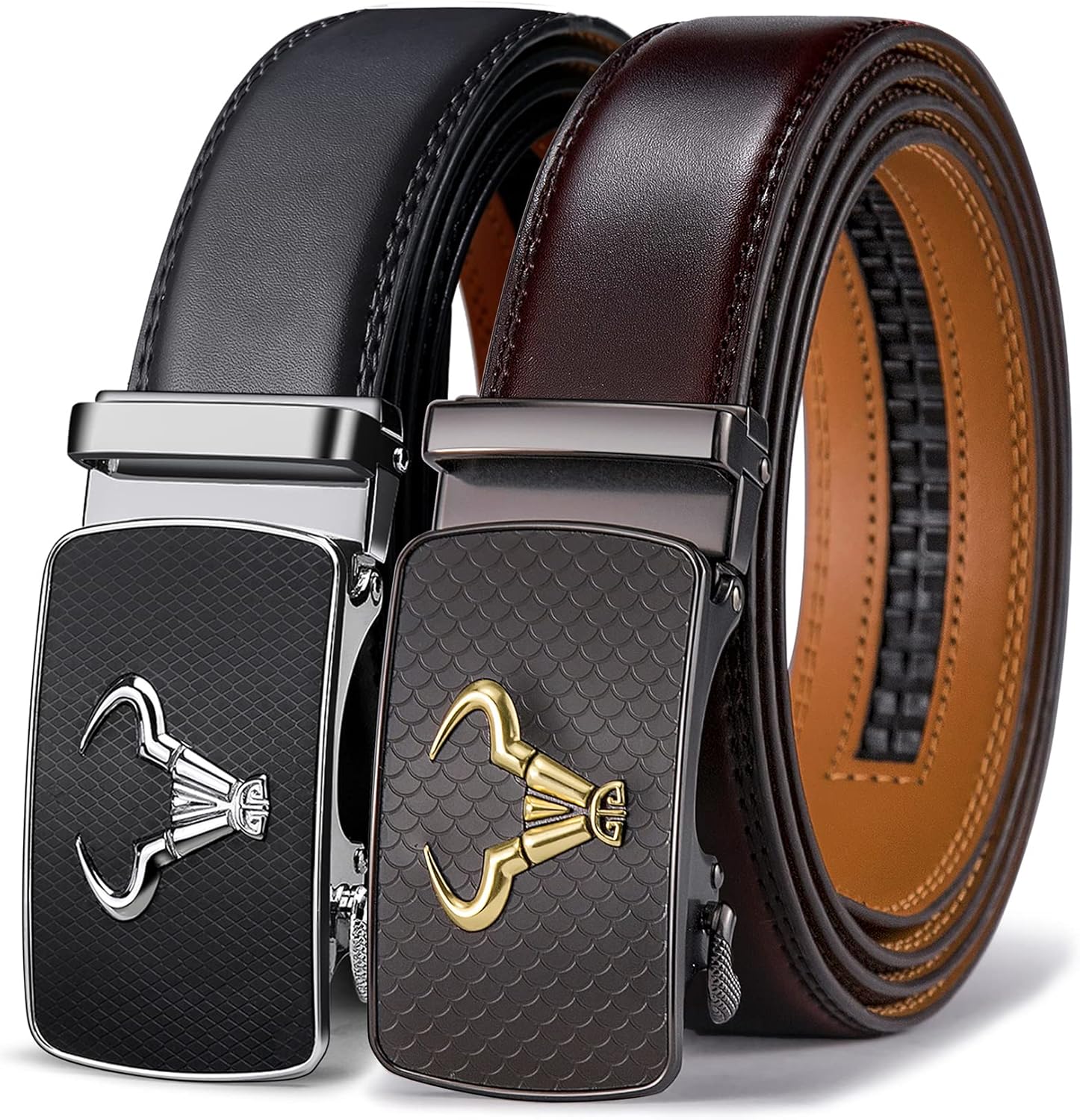 BULLIANT Men Belt 2Pack - Leather Ratchet Belt for Casual Wear