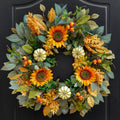 Fall Wreath for Front Door 24 in - Sunflowers, Pumpkins & Berries