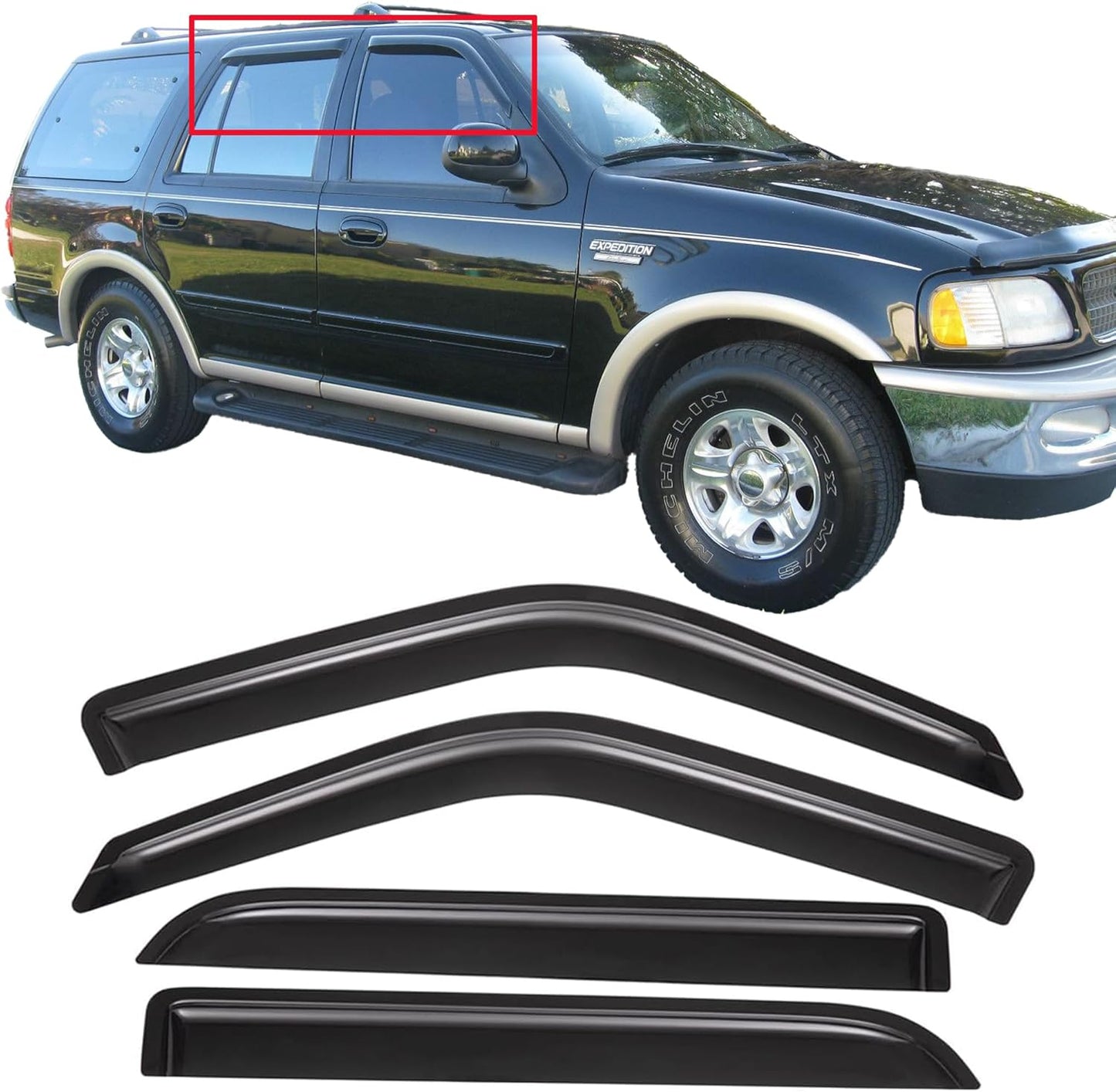 Tape On Rain Guards Window Visors for Ford Expedition & Navigator