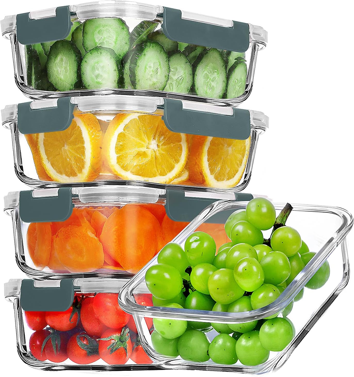 VERONES 5 Pack 36 OZ Glass Meal Prep Containers for Food Storage