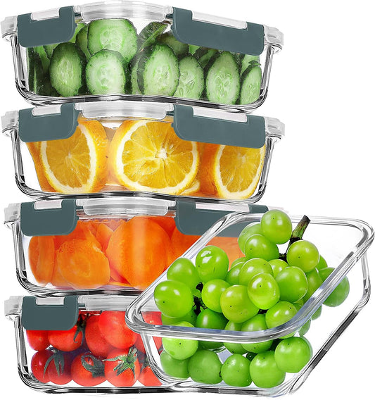VERONES 5 Pack 36 OZ Glass Meal Prep Containers for Food Storage