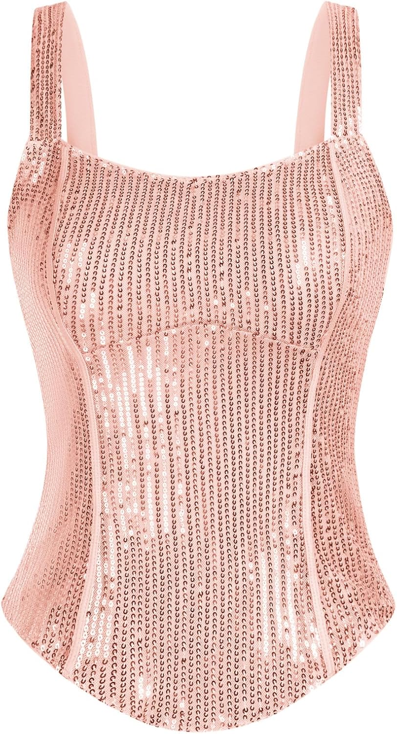 GRACE KARIN Sequin Tank Tops for Women - Sparkle Bustier Corset