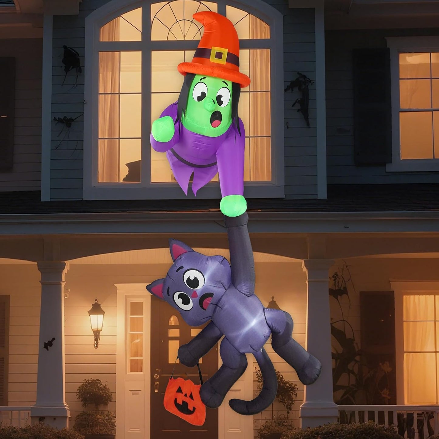 8FT Tall Halloween Blow Up Witch and Black Cat Inflatable Decor
