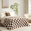 Snuggle Sac Brown Checkered Throw Blanket 60x80 in - Cozy Faux Fur