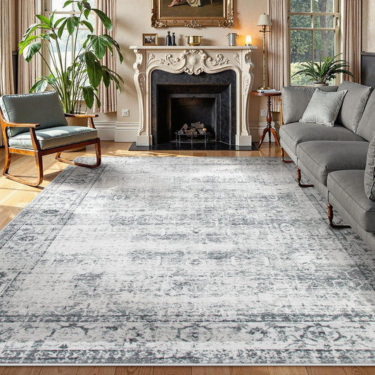 Lahome Vintage 8x10 Washable Grey Rugs for Living Room & More