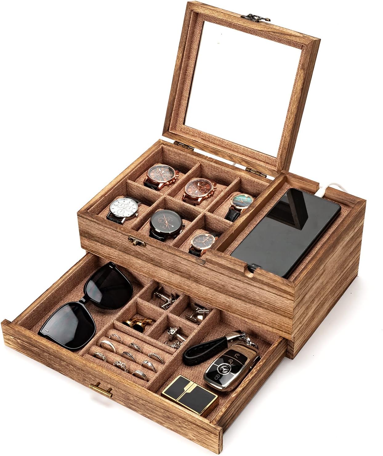 Pinzoveco 6 Slot Watch Box Organizer - Stylish Storage Solution