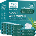 720 Count Extra Large Adult Bath Wipes 8in x 12in - No-Rinse Care