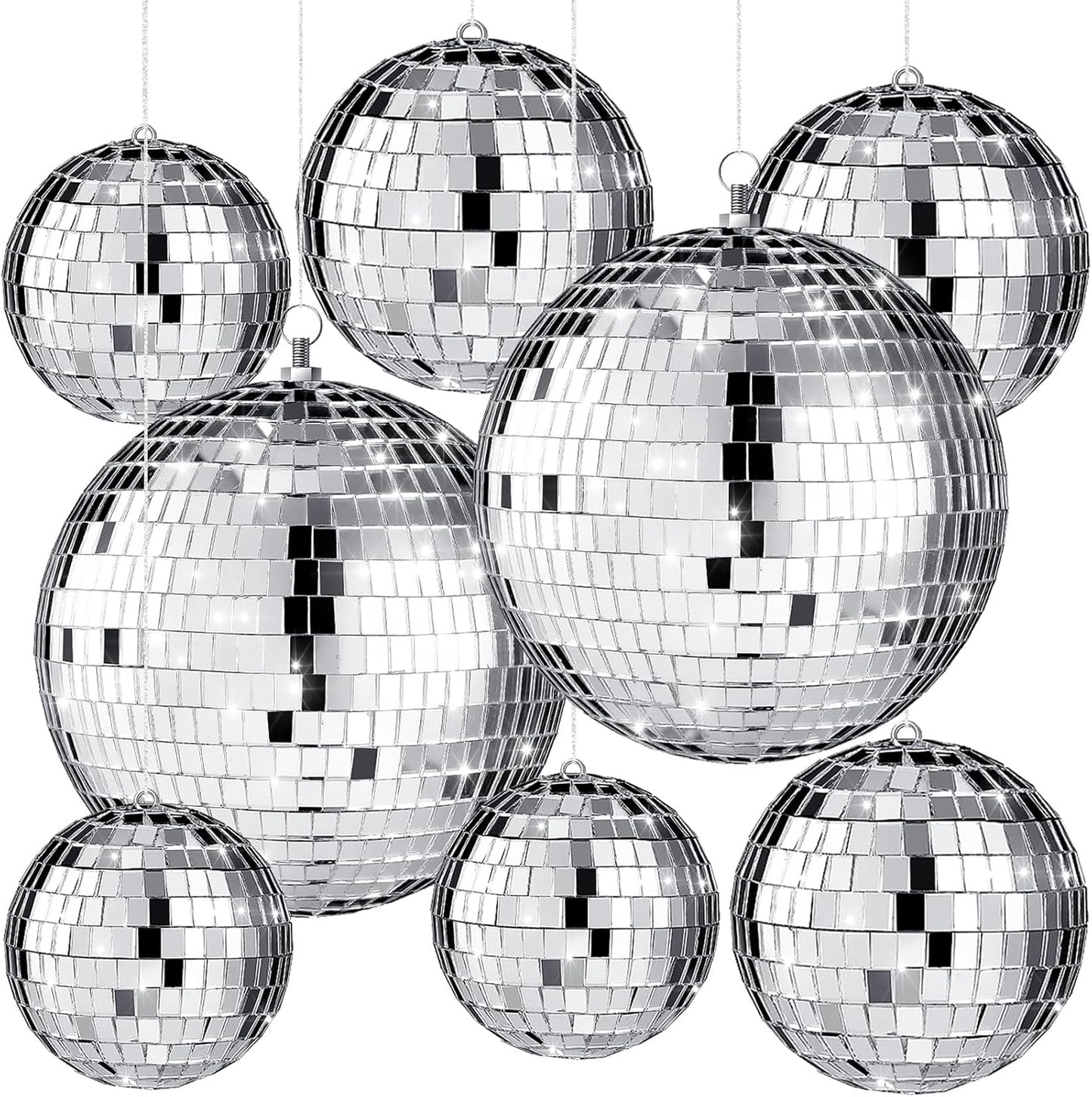 Large Disco Ball Set for Parties and Events - 8 Pcs Silver