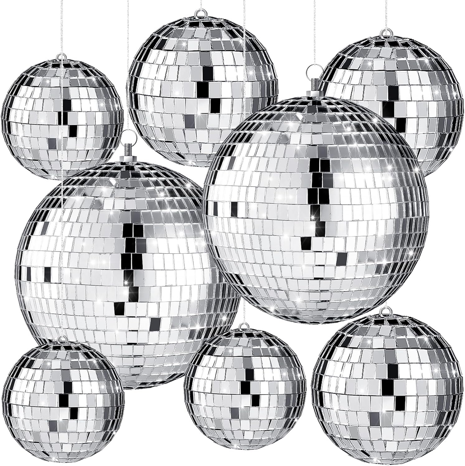 Large Disco Ball Set for Parties and Events - 8 Pcs Silver