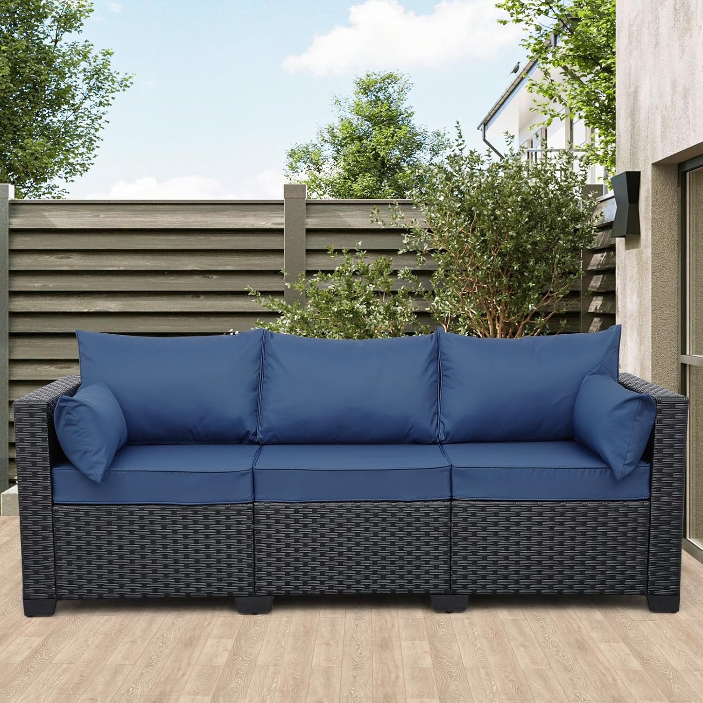 Rattaner Outdoor Couch 3-Seat Sofa with Waterproof Cover