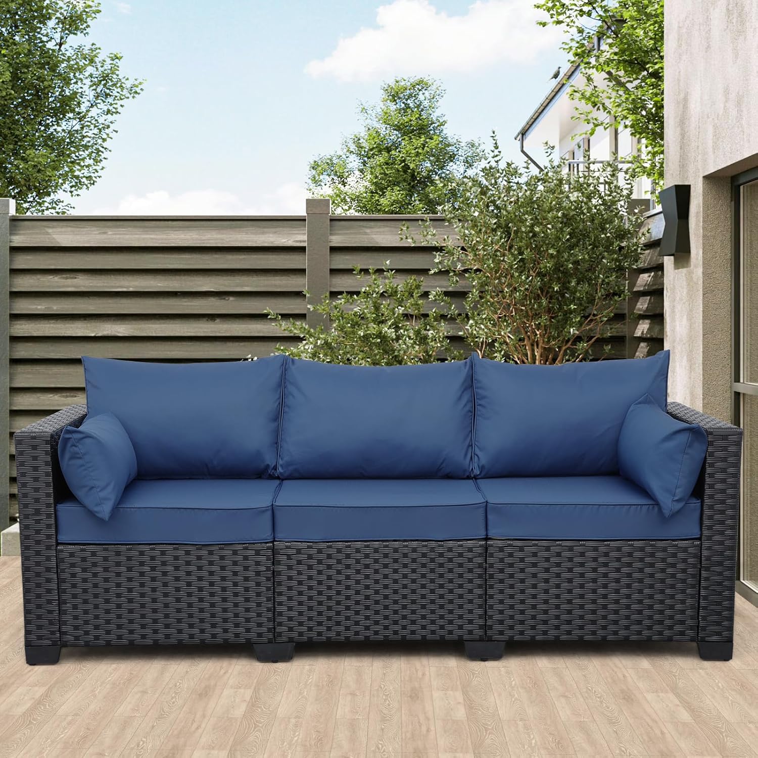 Rattaner Outdoor Couch 3-Seat Sofa with Waterproof Cover