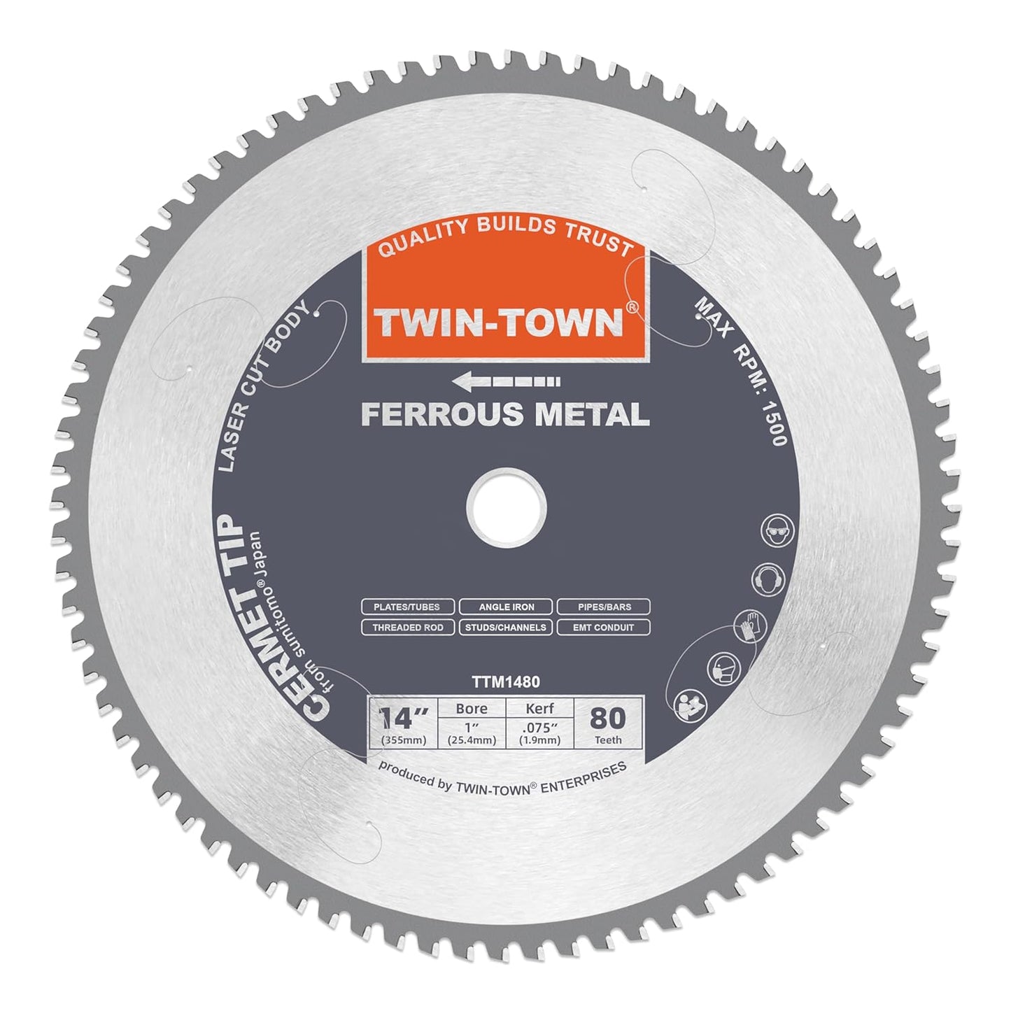 TWIN-TOWN 14-Inch 80 Teeth Cermet Saw Blade for Metal Cutting