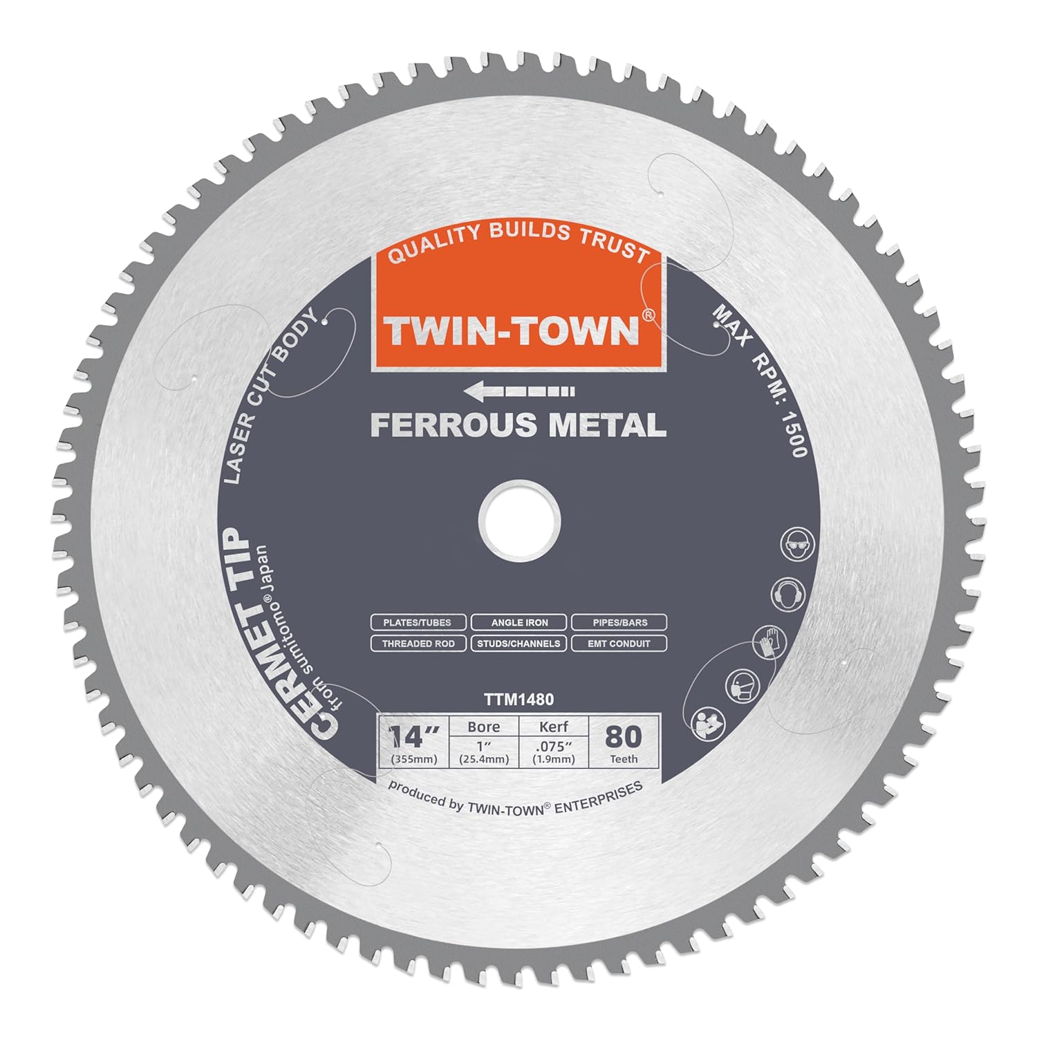 TWIN-TOWN 14-Inch 80 Teeth Cermet Saw Blade for Metal Cutting
